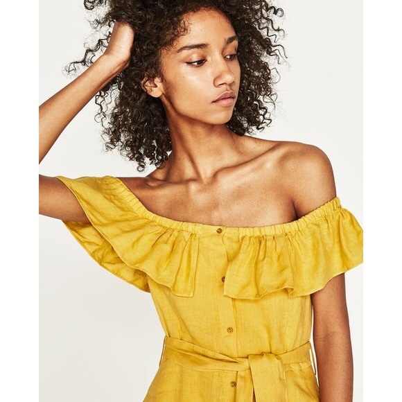 Zara linen off shoulder Dress Sz L - Picture 3 of 5